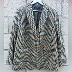 Talbots Womens 18 Beige Houndstooth Plaid Blazer Shetland Wool Tailored Fit